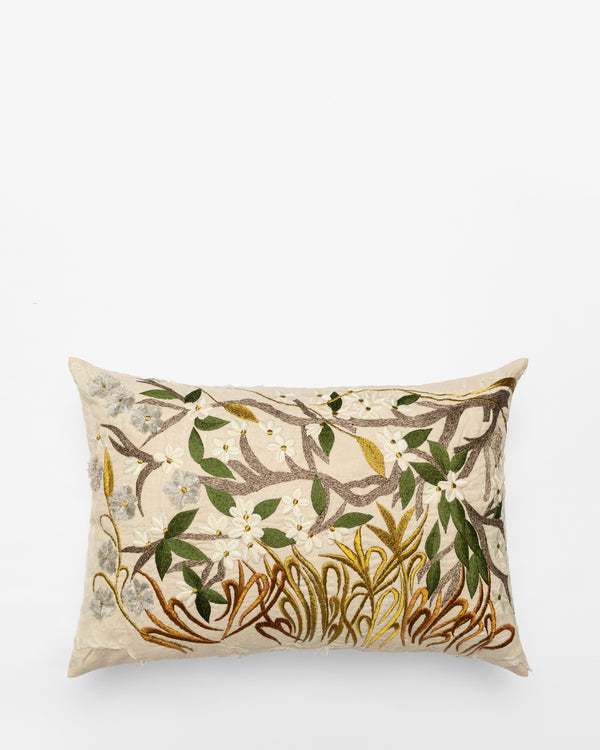 Primavera embroidered cushion, front view