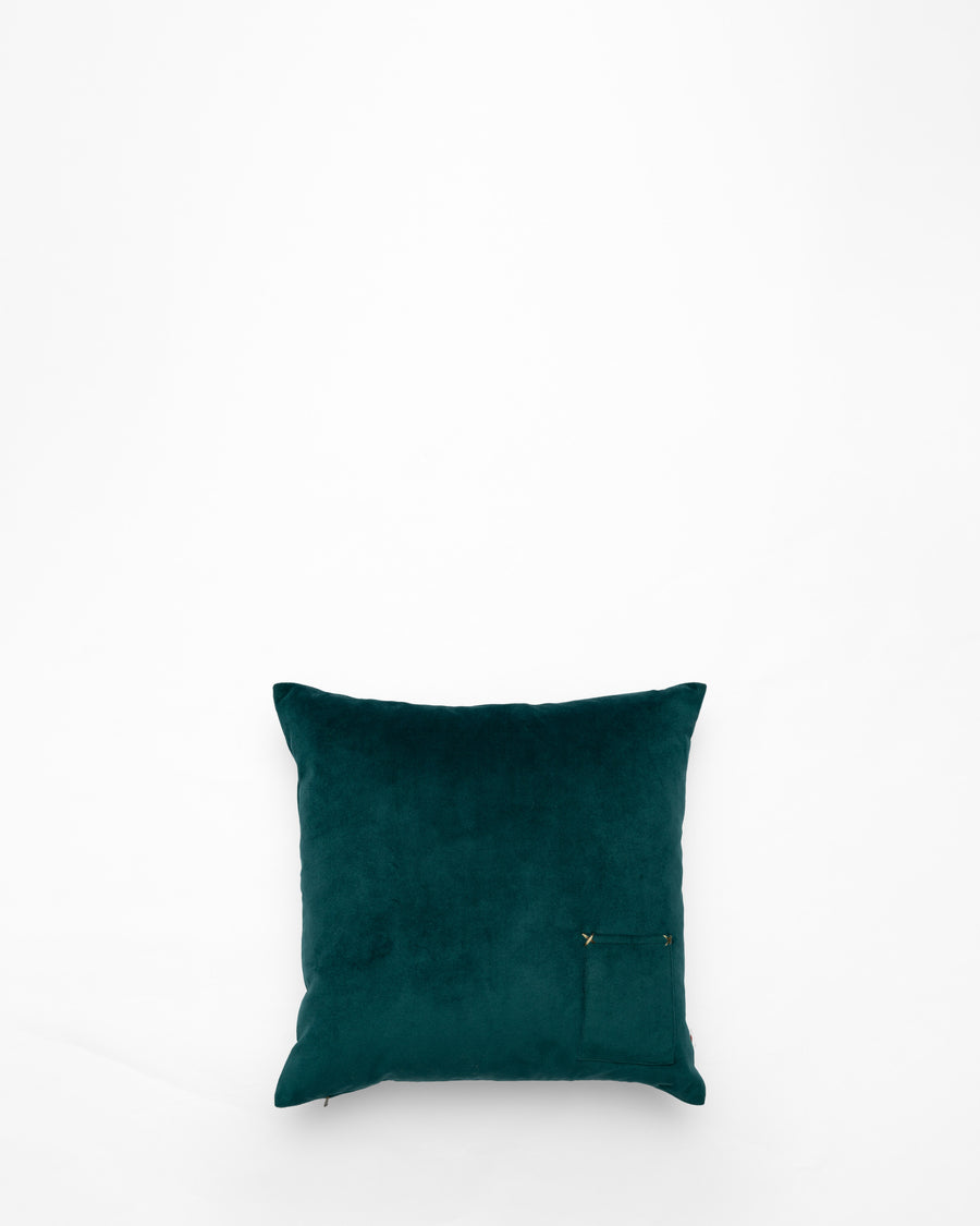Psychedelic embroidered cushion, back view