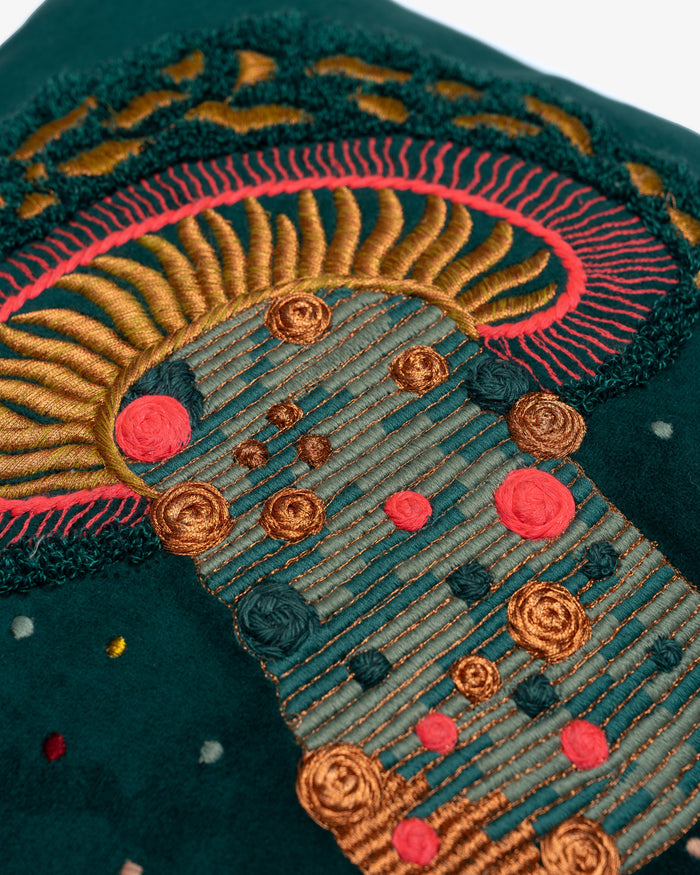 Psychedelic embroidery detail close-up