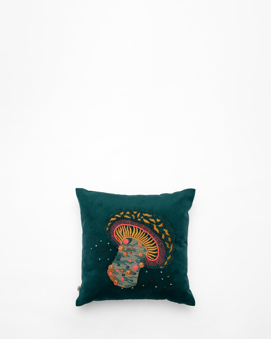 Psychedelic embroidered cushion, front view