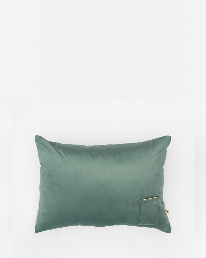 Siberia embroidered cushion, back view