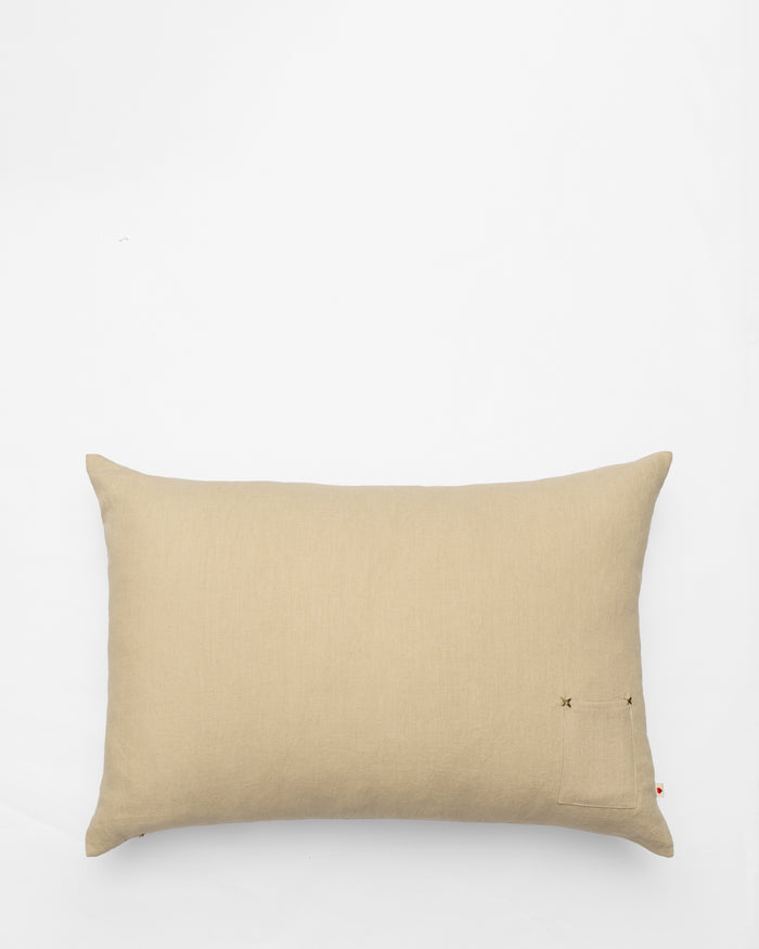 Verde Long embroidered cushion, back view