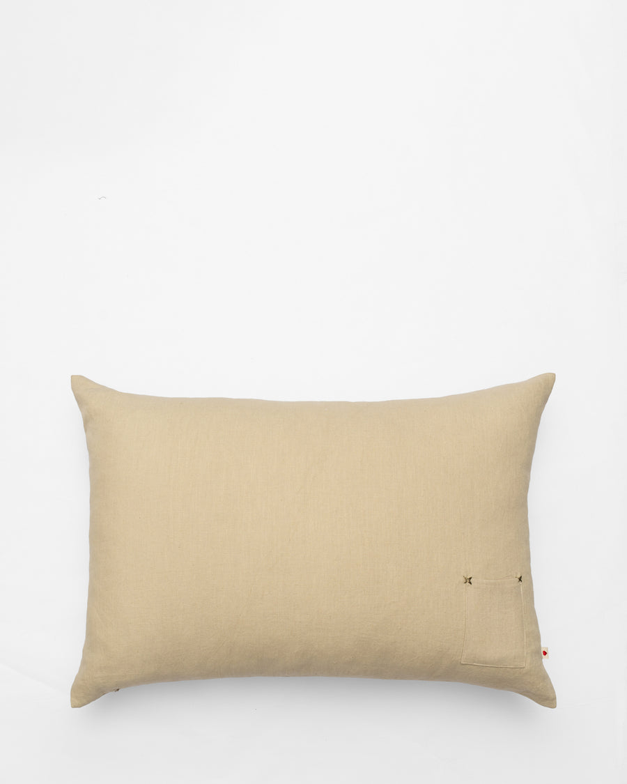 Verde Long embroidered cushion, back view