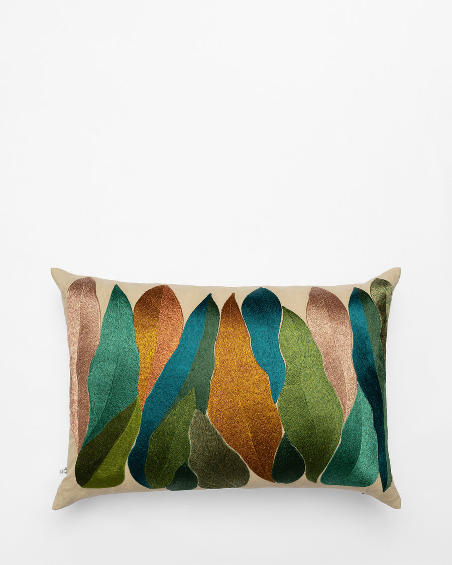 Verde Long embroidered cushion, front view
