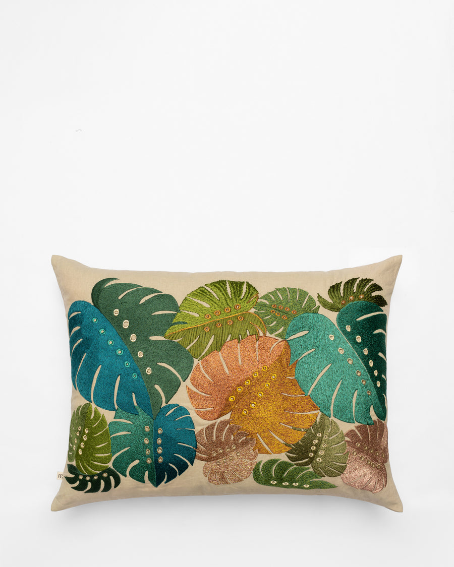 Verde Zak embroidered cushion, front view