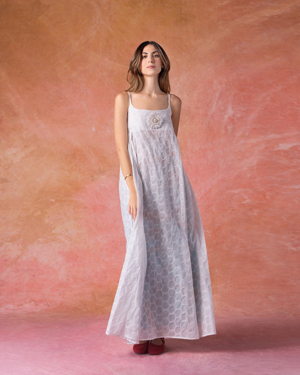 Cotton dress in White Macaron — rose, lilac, lavender — Bokja, hand-assembled in Beirut