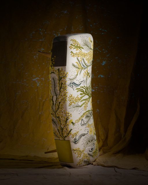 Mimosa / Linen Embroidered Fattouch Benchwith Wood Frame