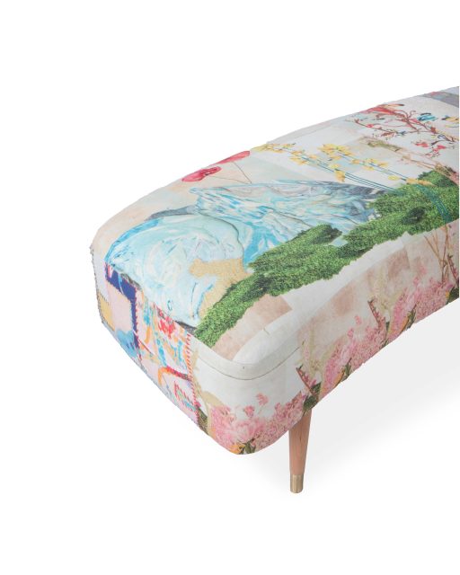 Hills are Alive / Linen Embroidered Fattouch Bench with Wood Frame - Bokja