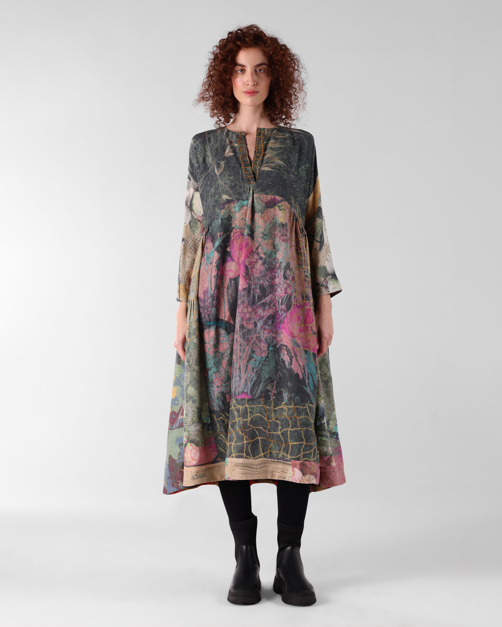 1 KASHKASH DRESS EMBROIDERED GREENERY ASSEMBLAGE