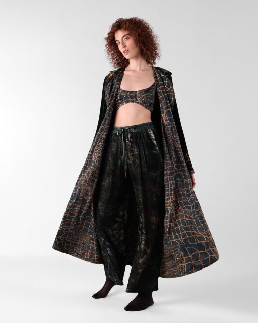 1 PIANO ROBE EMBROIDERED MOON FOREST GREEN VELVET