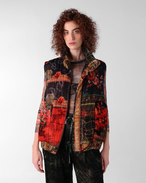 1 VELVET PUFFY GILET ORANGE ASSEMBLAGE